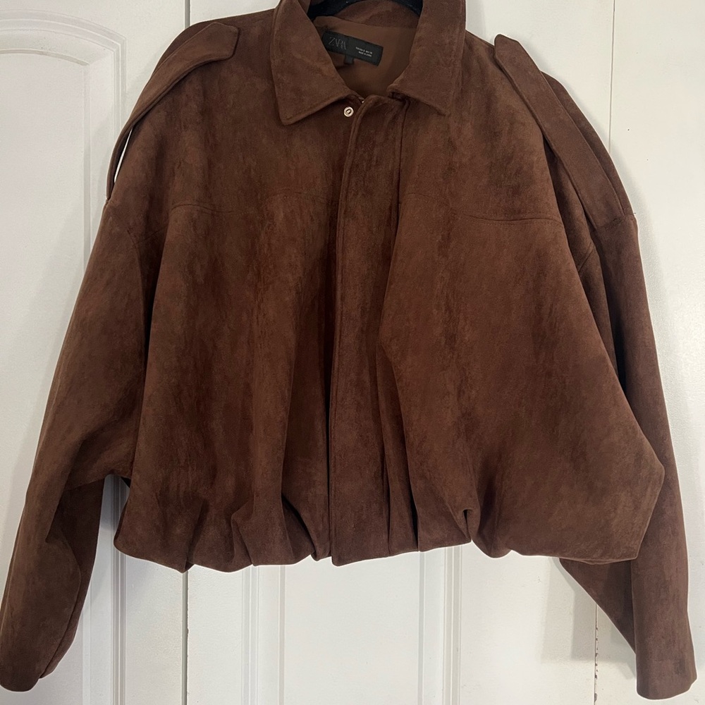 Zara Chocolate Brown Bomber Jacket